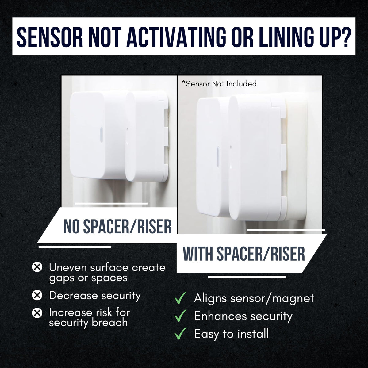 Sensor Riser Compatible with SimpliSafe | Alarm Contact Sensor Spacer - Glow in the Dark | Alarm Riser with 3M Adhesive - Sensor/Magnet Not Included