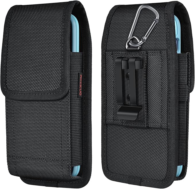 ACCKUO Phone Holster for Belt with Metal Clip and Magnetic Closure Compatible with iPhone 17 Air, 16/15/14/13/12 Pro Max, Galaxy S26/S25/S24/S23/S22 Plus & FE for Everyday Protection, L-Black