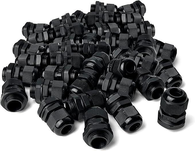 MGI SpeedWare 1/2" NPT Strain Relief Nylon Cord Grip Cable Glands, Black Plastic Grommet 20-Pack