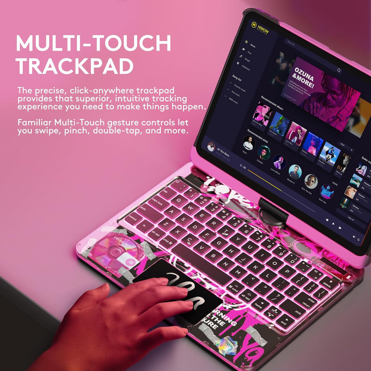 GUSGU Transparent Case with Wireless Keyboard for iPad 10.2-in (7th, 8th, and 9th Gen), 7 Colors Backlight, Trackpad, 360°Rotating Stand, Tech Style
