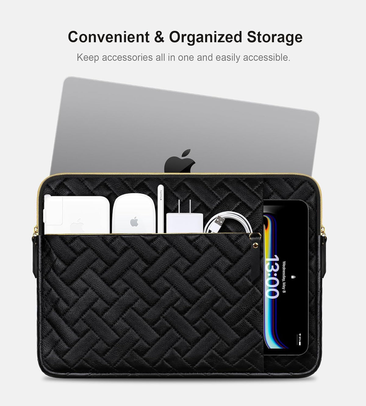 Lacdo 13 Inch Laptop Sleeve Case for 13 inch New MacBook Air M4 A3240 2025, M3 A3113, M2 A2681, M1 A2337 A2179 A1932 2024-2018 | 13" MacBook Pro M2/M1 A2338 A2251 A2289 Computer Bag, Elegant Black