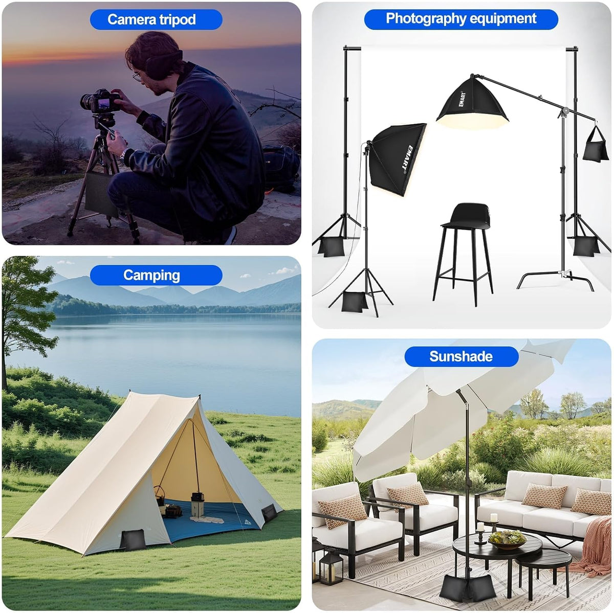 '-4 Packs Set(Black) EMART Heavy Duty Sandbag Photo Studio Weight Bag Saddlebag Design for Photography Light Stand