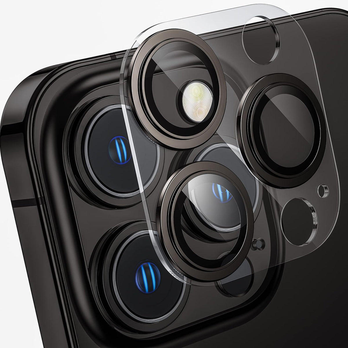 [2 in 1] for iPhone 14 Pro/iPhone 14 Pro Max Camera Lens Protector,Full Protective Metal Ring + HD Tempered Glass Camera Screen Protector Cover Film Accessories, Space Black