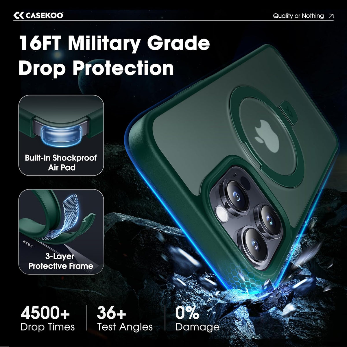 CASEKOO Designed for iPhone 14 Pro Max Case with Magnetic Invisible Stand [Military Drop Protection] [Compatible with MagSafe] Shockproof Slim Translucent Matte Promax Case 6.7 Inch, Green