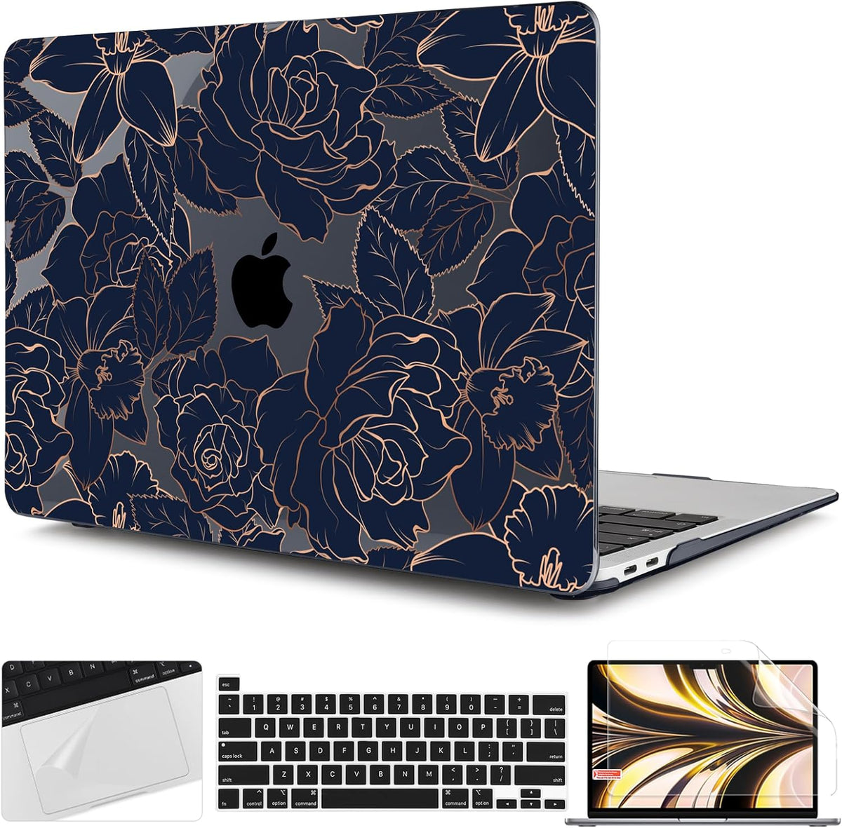 TWOLSKOO Compatible with MacBook Pro 13 inch Case 2023-2016 A2338 M2/M1 A2251 A2289 A2159 A1989 A1706, Plastic Hard Shell Cover & Keyboard Skin & Screen Protector, Elegant Roses