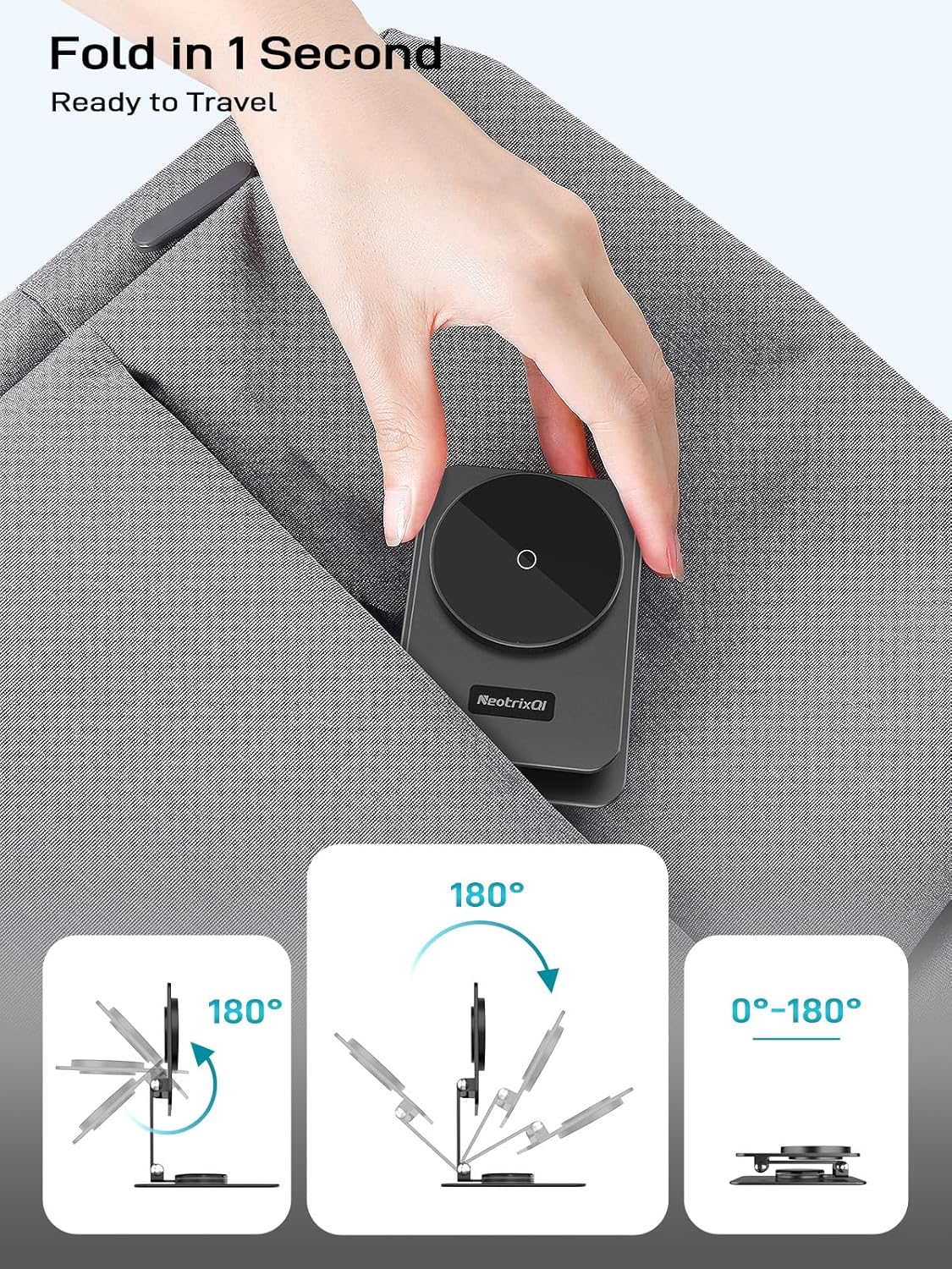 Compatible with MagSafe Charger, 15W MagSafe Charger Stand, 360°Rotation Base Adjustable Foldable Wireless Charger for Samsung Galaxy S25 Ultra/Z Fold7/Flip7/iPhone 16/Pixel 10 Pro/Pixel 10 Pro Fold