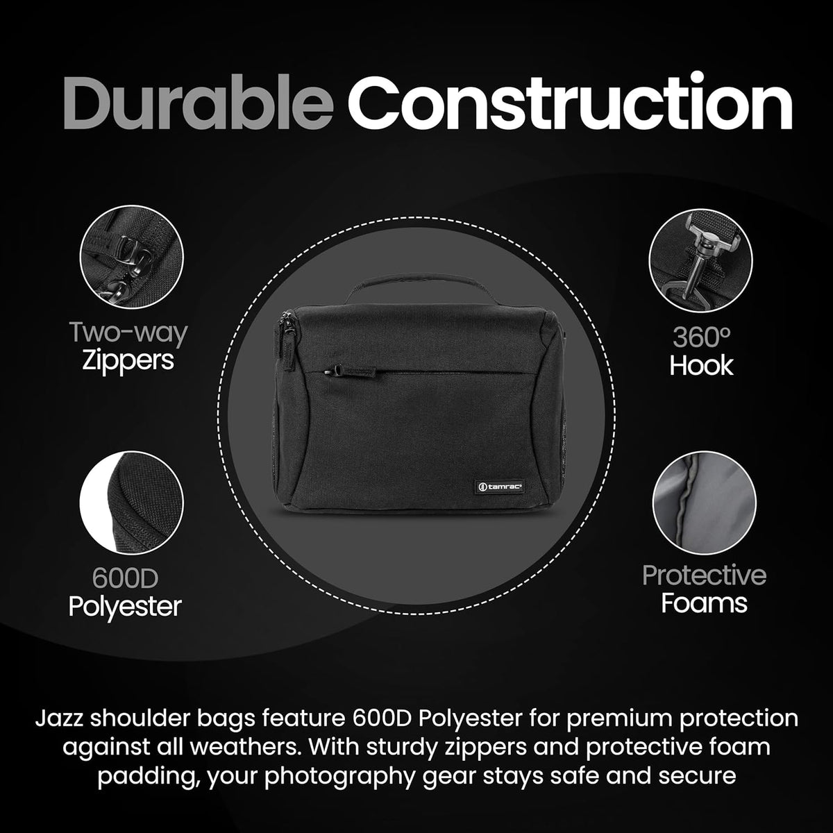 Tamrac Jazz 50 v2.0 Camera Bag for Photographers, Camera Case for Photography Accessories, Shoulder Bag for DSLR and Mirrorless Cameras, Crossbody Camera Bag, Travel Camera Carrying Case – Black