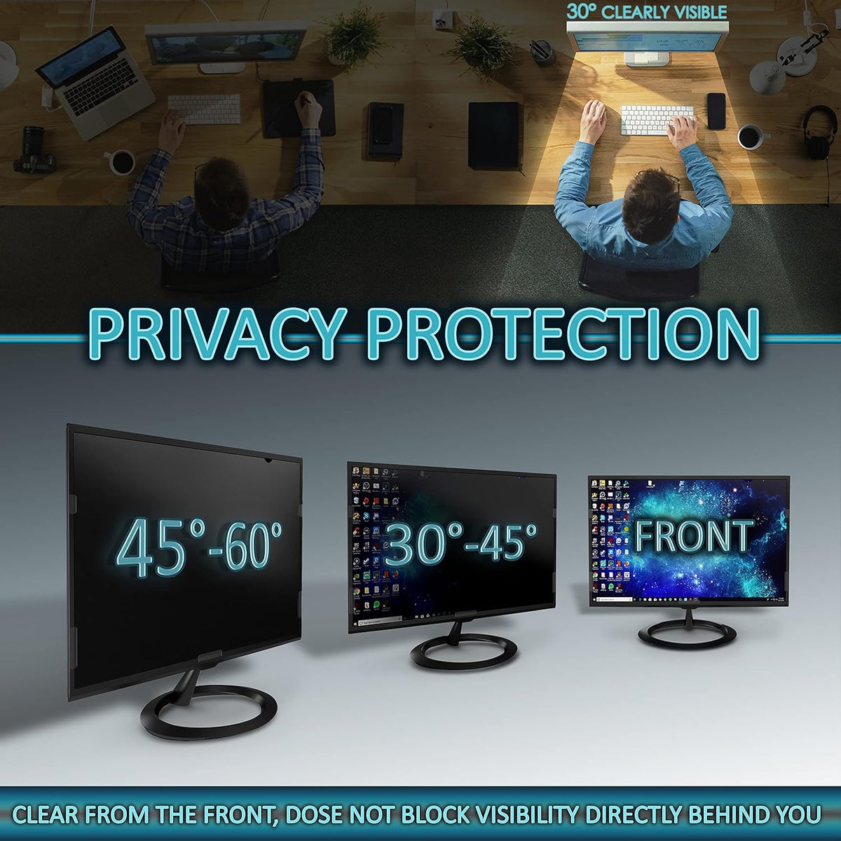 Premium Privacy Screen Filter for 22 Inches Desktop Computer Monitor. Screen Protector Size is 18.7 inch width x 11.7 inch height. Anti Glare and Anti Blue Light Protection