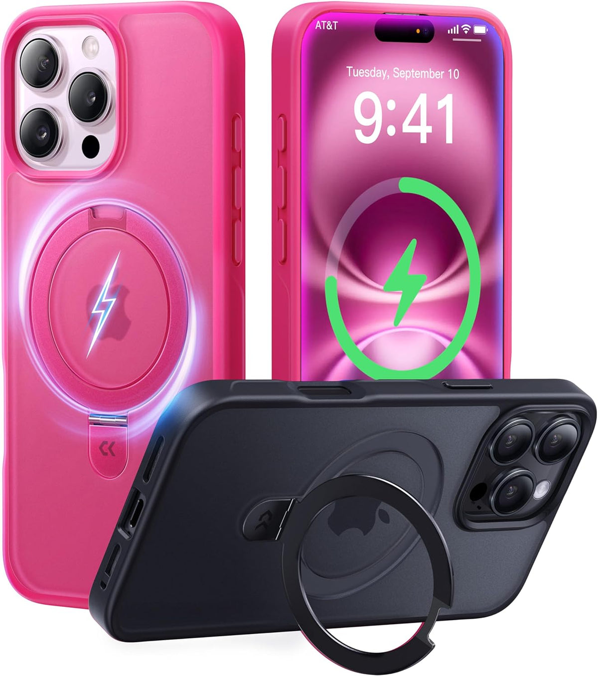 CASEKOO Designed for iPhone 16 Pro Max Case with Magnetic Invisible Stand [Military Drop Protection] [Compatible with MagSafe] Shockproof Slim Translucent Matte Promax Case 6.9 Inch, Hot Pink