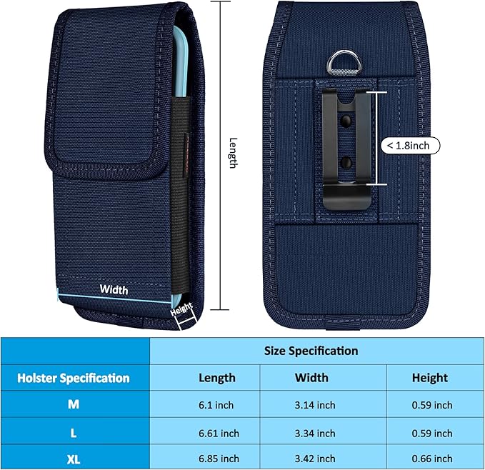 ACCKUO Phone Holster for Belt with Metal Clip and Magnetic Closure Compatible with iPhone 17 Pro Max, Galaxy S26/S25/S24/S23/S22/S21/S20 Ultra A17 A16 A26 A36 for Everyday Protection, XL-Blue