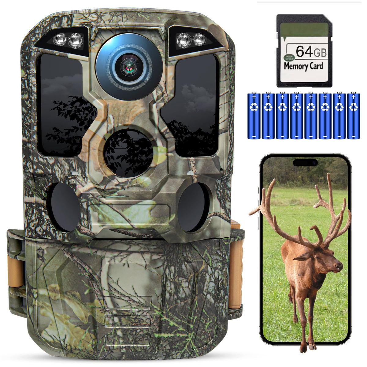 KJK Trail Camera WiFi 8K 84MP with 64GB Memory Card, Game Camera with Night Vision, 0.05s Trigger Motion Activated, IP67 Waterproof 130°Wide-Angle