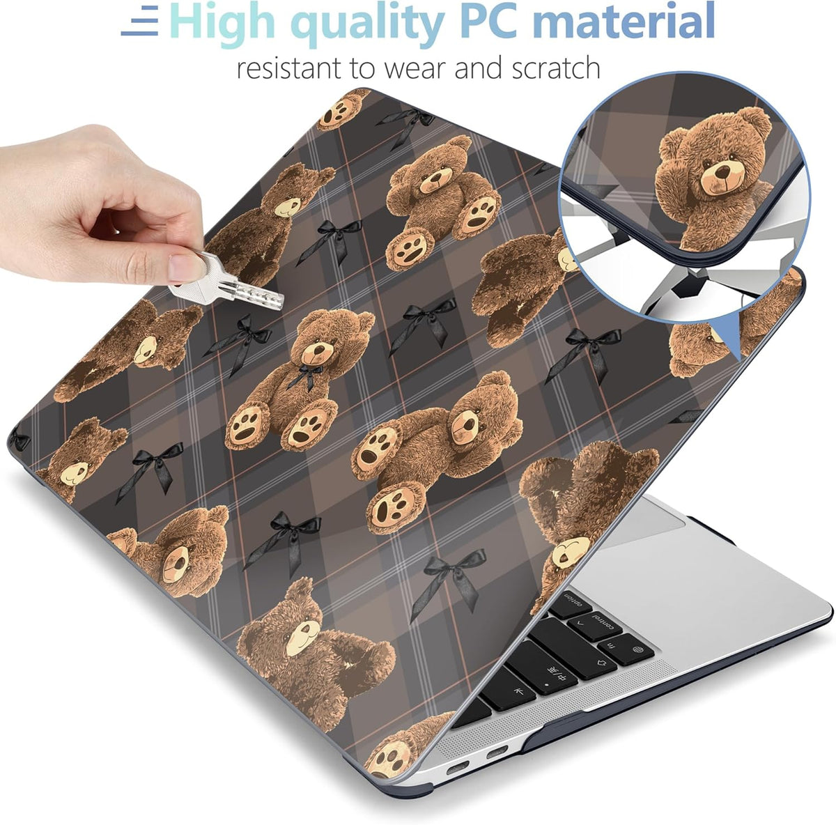 MEEgoodo for MacBook Air 13.3 inch Case 2021 2020 2019 2018 A2337 M1 A2179 A1932, Laptop Shell for MacBook Air M1 with Keyboard Webcam Cover & Trackpad Film & Type C Adapter,Cute Little Bear