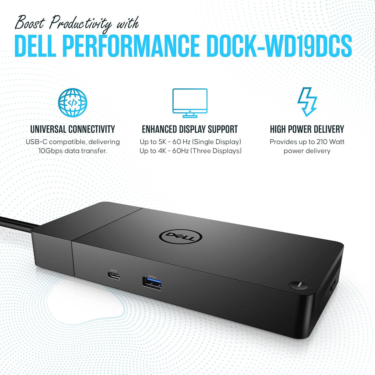 WD19DCS Dell Docking Station USB C - Dual Monitor Docking Station with 240W, HDMI Cable, DisplayPort Cable & Microfiber Cleaning Cloth - Performance Dock Station (Renewed)