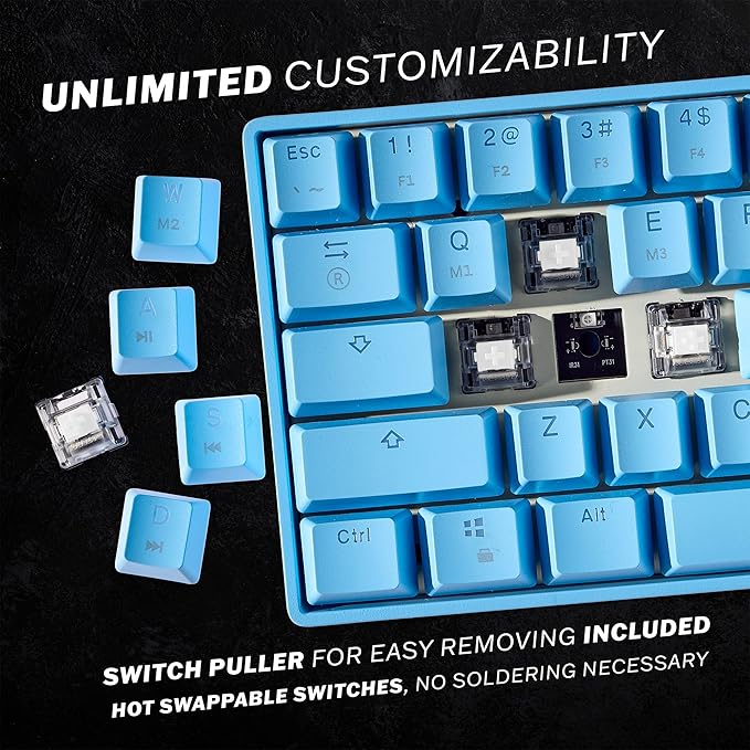 HK GAMING GK61 Mechanical Gaming Keyboard - 61 Keys Multi Color RGB Illuminated LED Backlit Wired Programmable for PC/Mac Gamer (Gateron Optical Black Blue)
