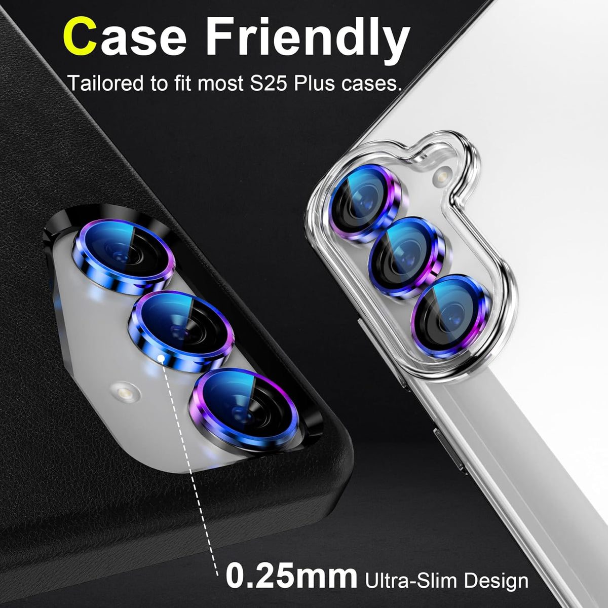YWXTW Camera Lens Protector for Samsung Galaxy S25+ Plus Accessories [1:1 Fit & Ultra Clarity] 9H Tempered Glass Metal Individual Ring Camera Cover Screen Protector, Case Friendly (Multi-Coloured)