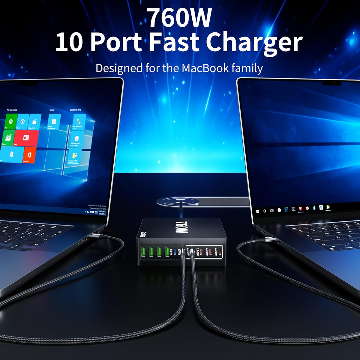 760W USB C Charger Block,10 Port Fast Charging Station Hub Brick PD 100W Gan Charger for DELL HP MacBook Pro/Air/All iPad iPhone 17/16 15/14/13/Pro Max/Samsung Galaxy Note