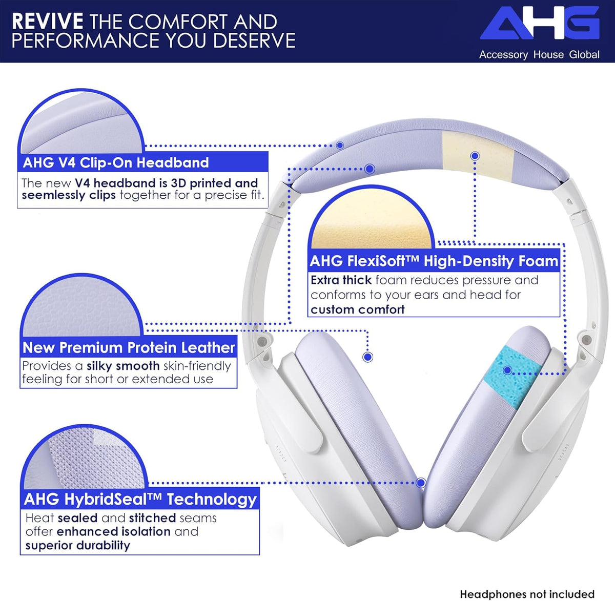 Replacement QC Ear Pad and Headband Pad Kit Cushion. Compatible with Bose QuietComfort (2023) QC45 QCSE QC35 II Wireless Noise Cancelling Headphones (Lilac) Easy DIY Fit