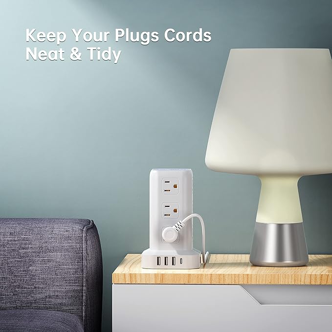 Power Strip with 12 Outlets 4 USB (1 USB C), 6.5Feet Extension Cord with Multiple Outlets, Charging Station, Power Strip Tower, Home Office Desk Supplies