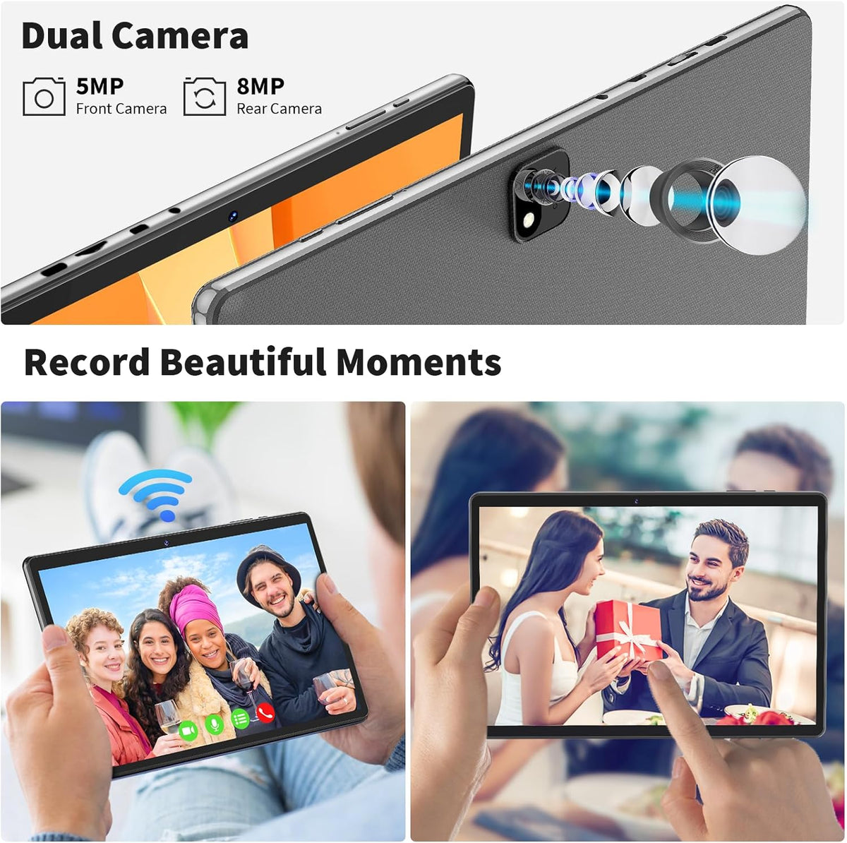 Android Tablet with Keyboard, Android 14 Tablet, 12(6+6) GB+128GB, 1TB Expand, 2 in 1, Mouse, Stylus, 8000mAh Battery, 2.4G/5G WiFi, GPS, Green Case