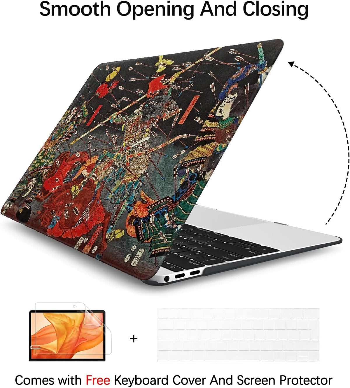 Berkin Arts Compatible with MacBook Pro 13 inch Cover, 2022-2016 Release A1706/A1989/A2159 with Keyboard Cover & Screen Protector Ukiyo-e (The Kusunoki's Final Attack by Kuniyoshi)