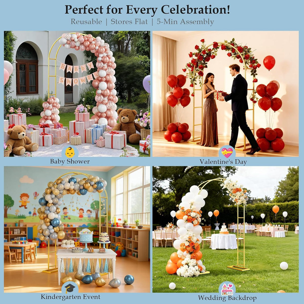 7.2FTx4.3FT Patent Applying DEVISEFUN Balloon Arch Stand,Metal Pergola Arbors,Garden Arbors and Arches Trellis