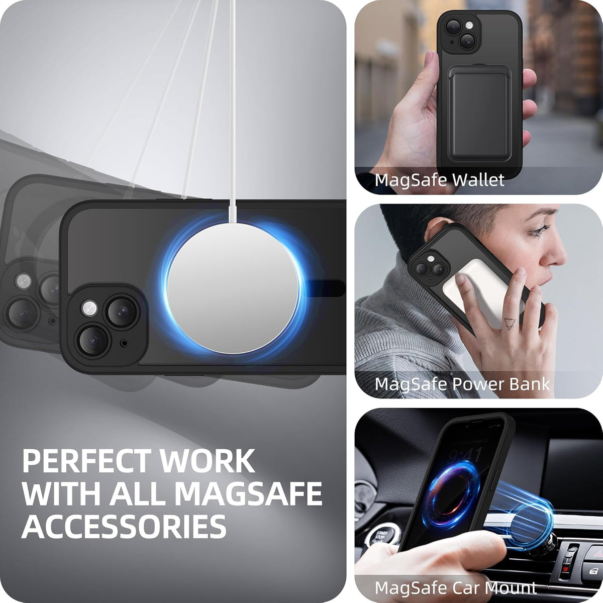 BERFY Magnetic for iPhone 14 Case, Compatible with MagSafe, Built-in Privacy Screen Protector and Upgraded Camera Protection, Anti-Spy Full Body Shockproof Phone Case for 14 6.1", Black