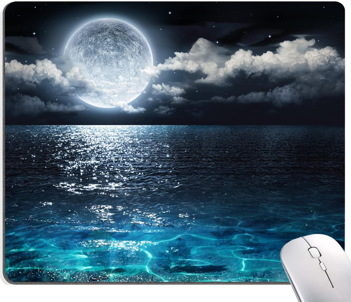 Hokafenle Mouse Pad, Blue Ccean Moon Mouse Pad, Premium-Textured Mousepad Square Waterproof Mouse Mat Non-Slip Rubber Base Mouse Pads for Wireless Mouse Office Laptop