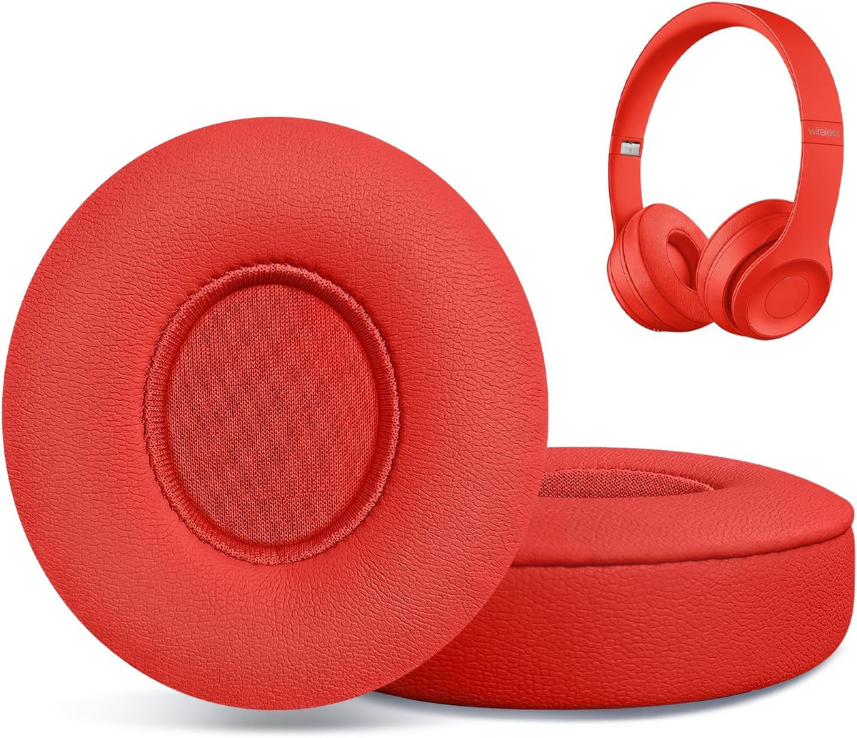 Replacement Ear Pads for Beats Solo 2 & Solo 3 Wireless On-Ear Headphones, Ear Cushions, Headset Earpads, Ear Cups Cover with Soft Protein Leather (Red)