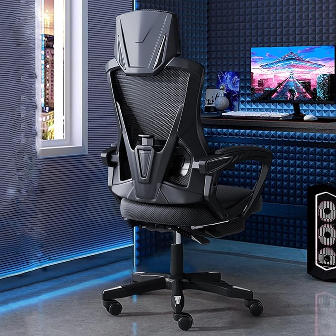 Ergonomic Gaming Chair Adjustable Height High Back Video Game Chair with Footrest and Lumbar Support for Adult Teen Home Bedroom Gaming White+Black