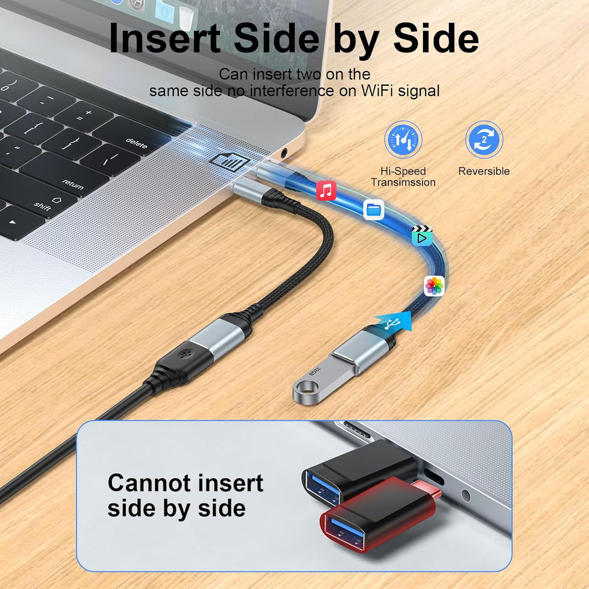 USB C to USB Adapter - 5Gbps [2 Pack] USC 3.0 OTG Adapter for Android - USBC Male to USB Female Adapter, Type C OTG Cable Converter Support Camera, Card Reader, USB Flash Drive, External/MIDI Keyboard