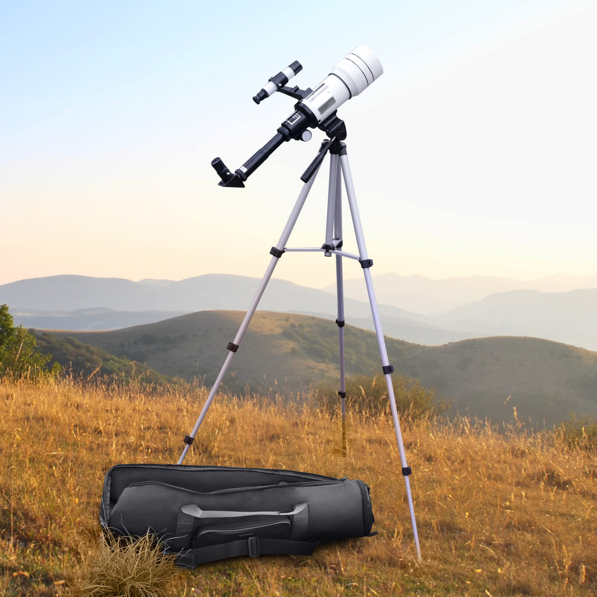 USA Gear Refractor Telescope Case - Holds Telescopes/Tripod 21 to 35 inches - Adjustable Extension, Storage Pocket, Strap - Compatible with ToyerBee
