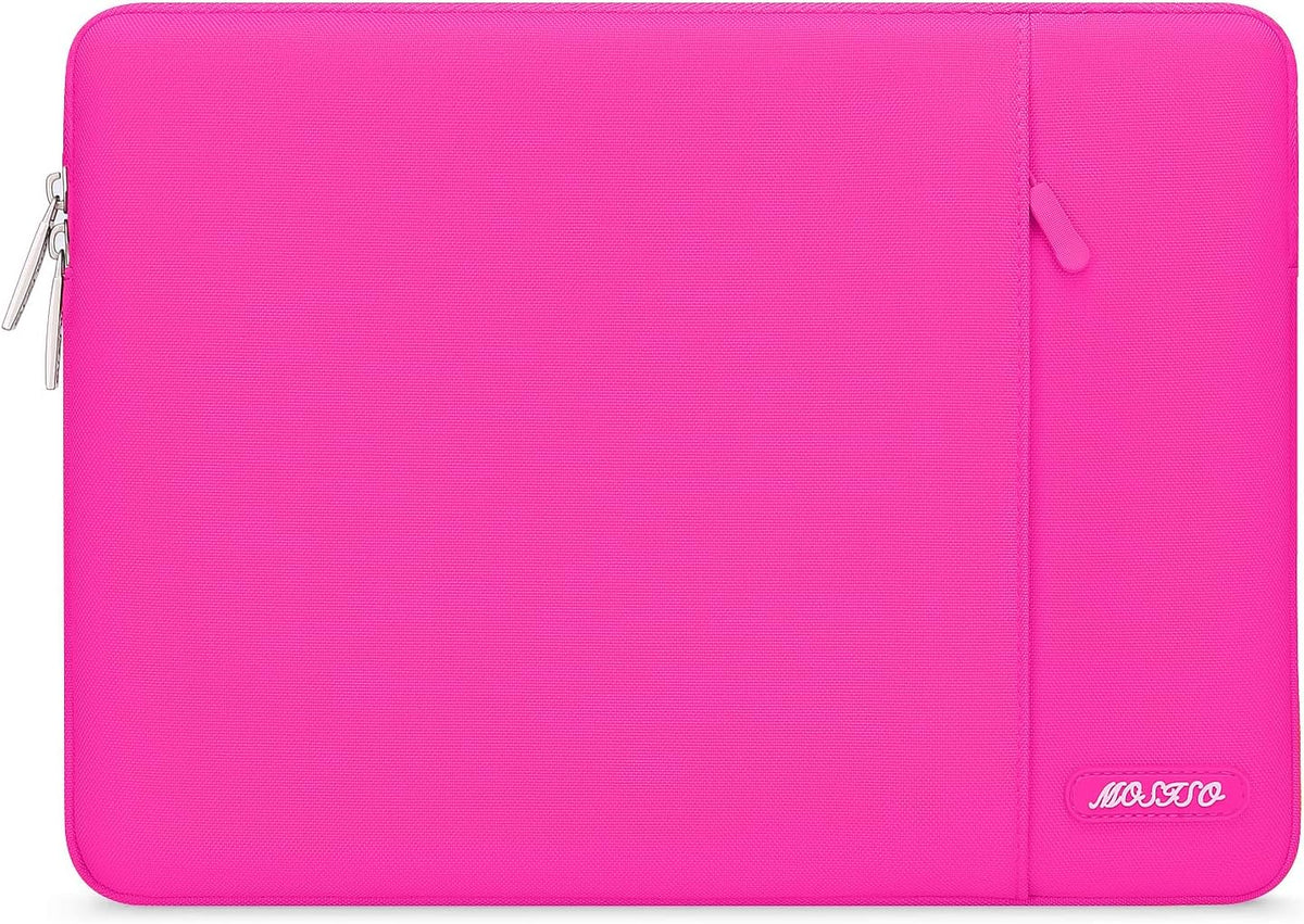 MOSISO Laptop Case 13.3 inch, 13-13.3 inch Laptop Sleeve Compatible with MacBook Air/Pro 13 / Pro 14, HP Dell ASUS Lenovo Notebook, Polyester Vertical Computer Sleeve Bag with Pocket, Bright Rose