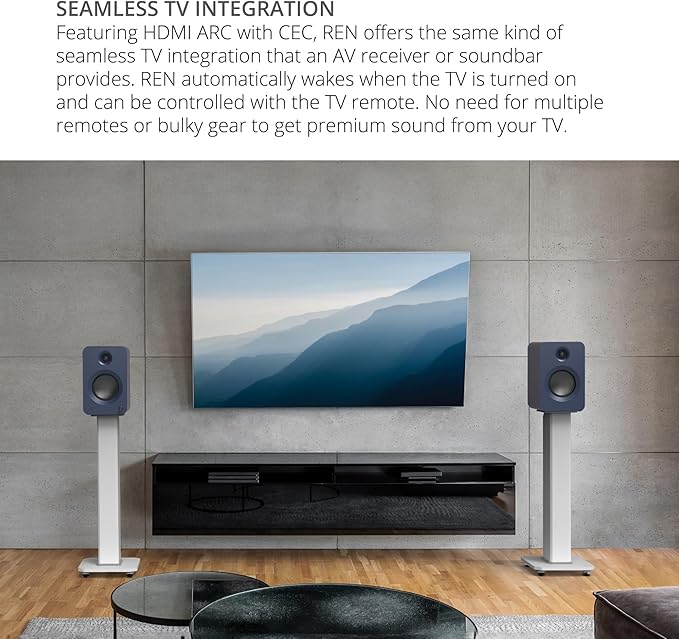 Kanto REN Blue Bluetooth Powered Bookshelf Speakers - Matte Blue Pair with a SUB8VMB Sealed Powered 8 Subwoofer - Vinyl Black (2024)