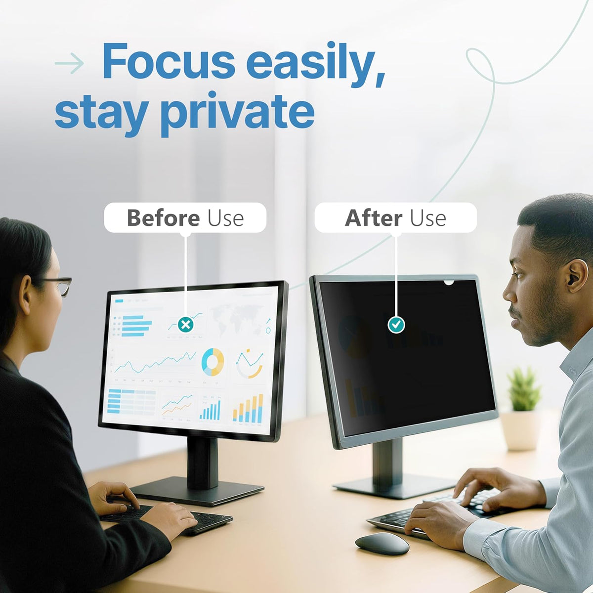 VINTEZ 22 Inch 16:10 Privacy Screen for Computer Monitor and Laptop - Anti Glare Protector Film Blue Light Filter Eye Protection - Computer Screen Privacy Shield, [1 Pack]