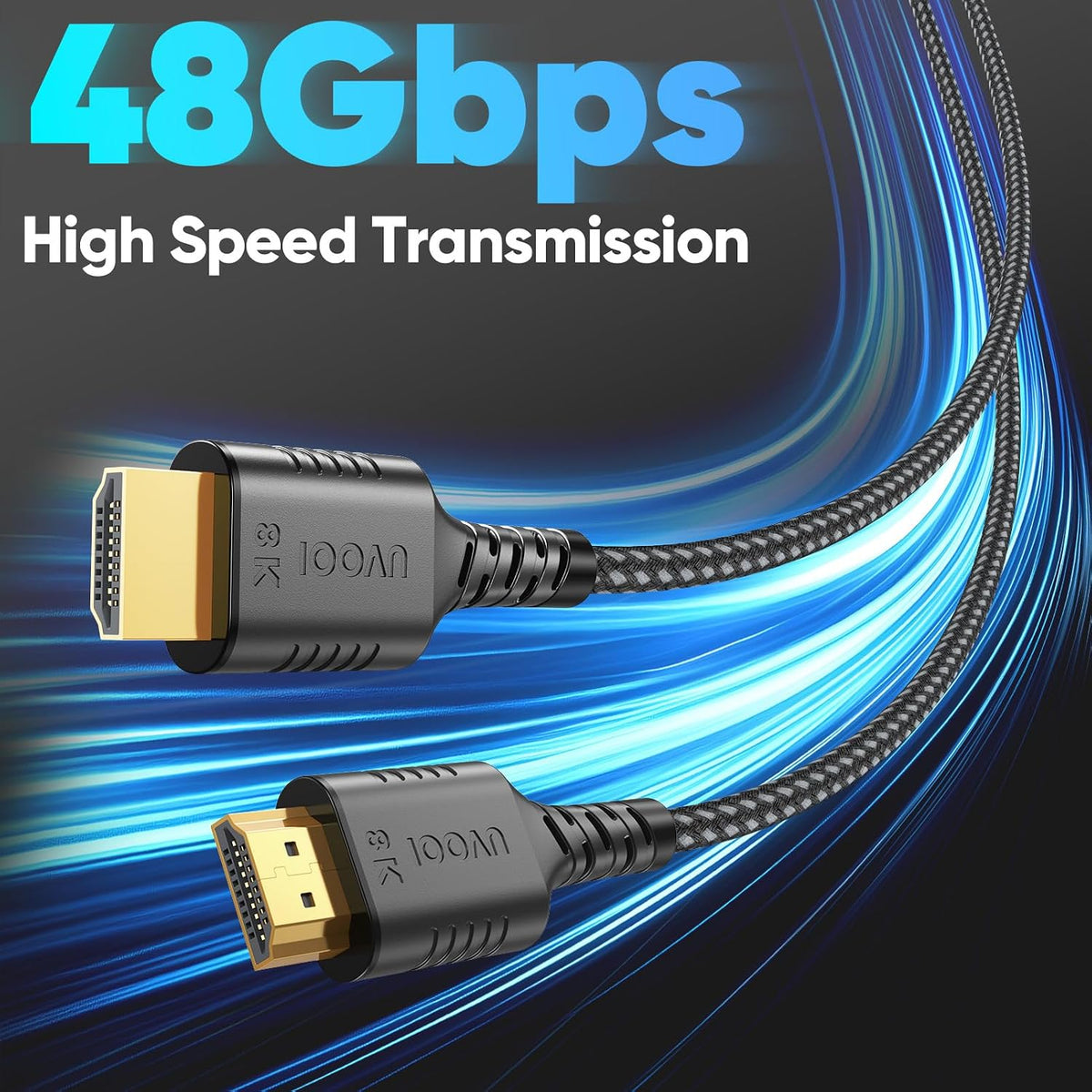 8K 5-Pack 6FT, 2.1 48Gbps 8K@60Hz 4K@240Hz/165/144Hz, PS4/PS5, HDMI Cable HDMI Cord Ultra High Speed Braided Cable