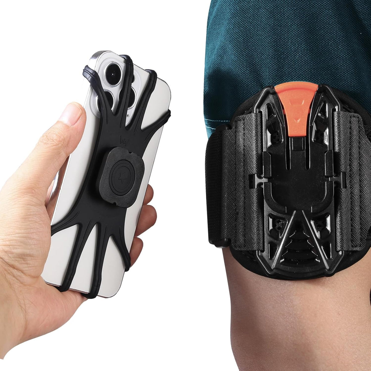 Wristband Phone Holder for Running, 360°Rotation & Detachable Sports Armband with Key Holder for iPhone 15/14/13/12/Pro/Pro Max/XS/XR/X/8/7/6/Plus, Samsung Galaxy, Fits 4''-6.95''Phone (L)