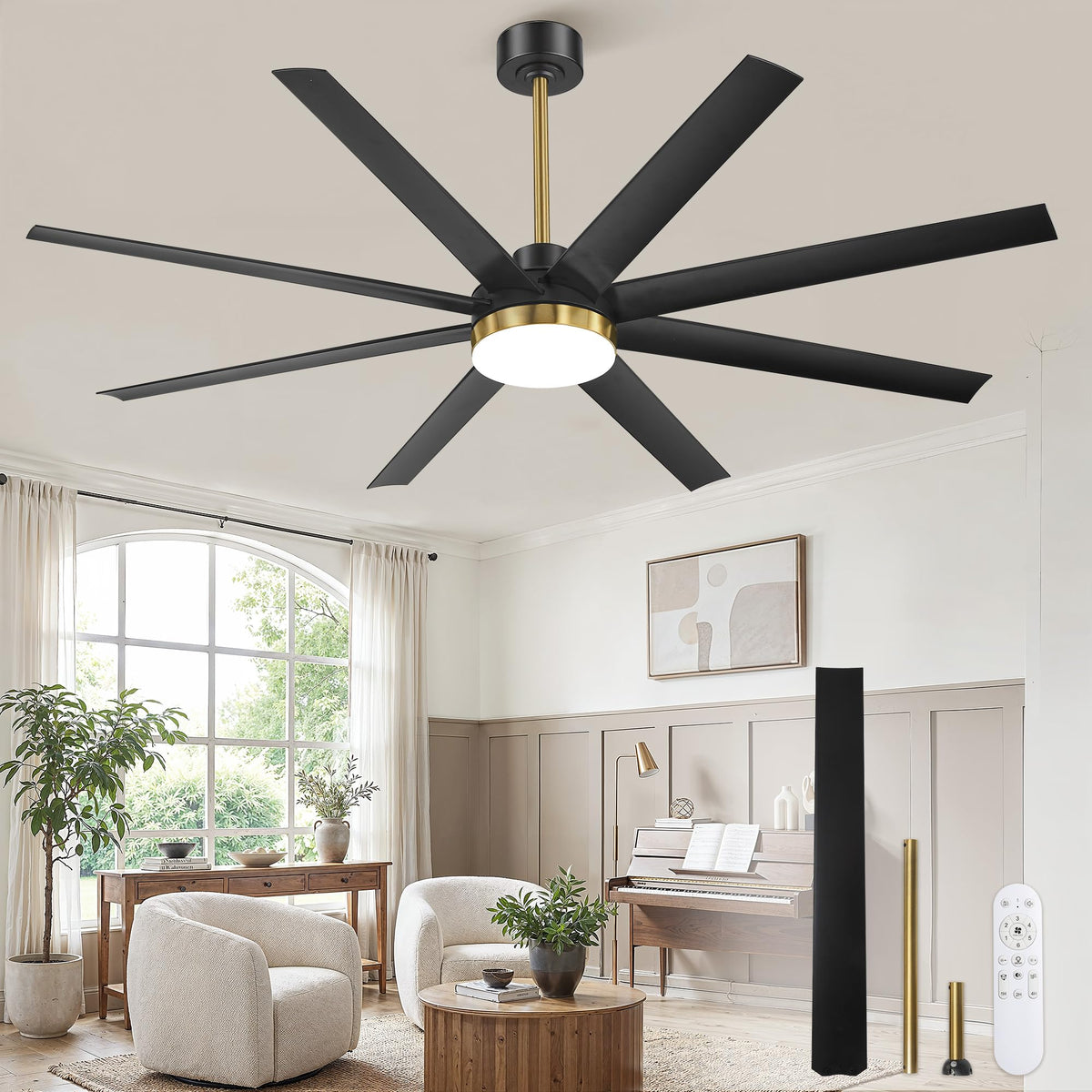 Fanbulous 65 Inch Large Ceiling Fans with Lights, Black Ceiling Fan with Remote Control, Dimmable, 3CCT, Quiet, Modern Ceiling f