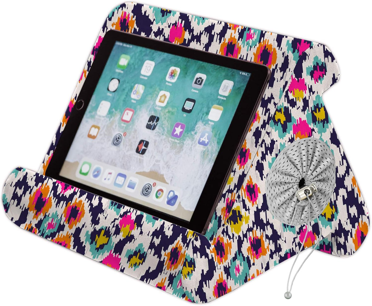 Flippy Tablet Stand with Cubby Storage and Multi-Angle Viewing for Home, Work & Travel. Our Tablet Holder Has Storage for Your All Your Personal Items. (Ikat Handle it. So Cute!)