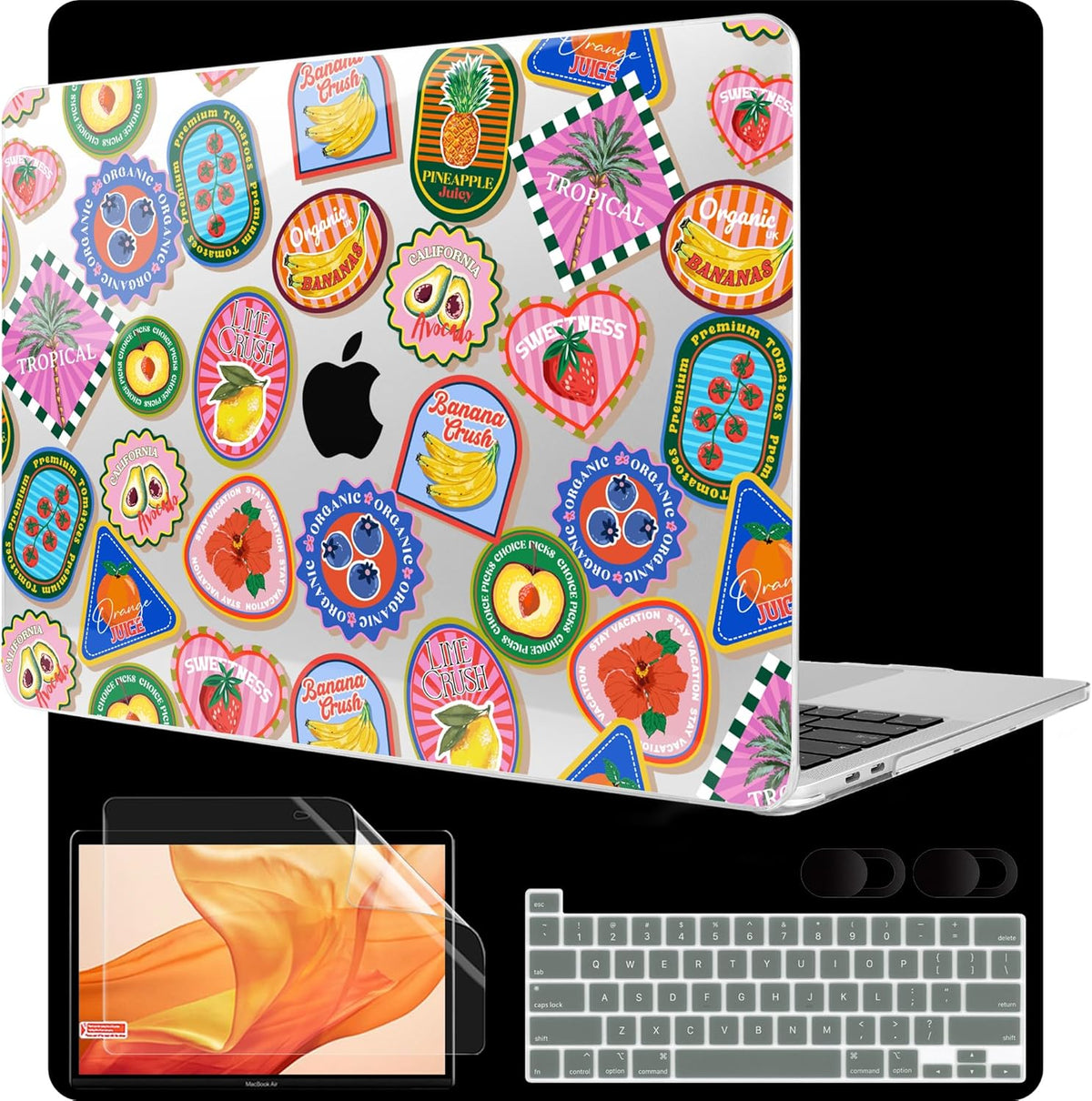 MEEgoodo Case for MacBook Pro 13 inch Case 2022 2021 2020 New A2338 M2/M1 A2251 A2289, Laptop Hard Shell with Keyboard & Camera Cover Compatible with 13 inch MacBook Pro, Fruit & Sticker