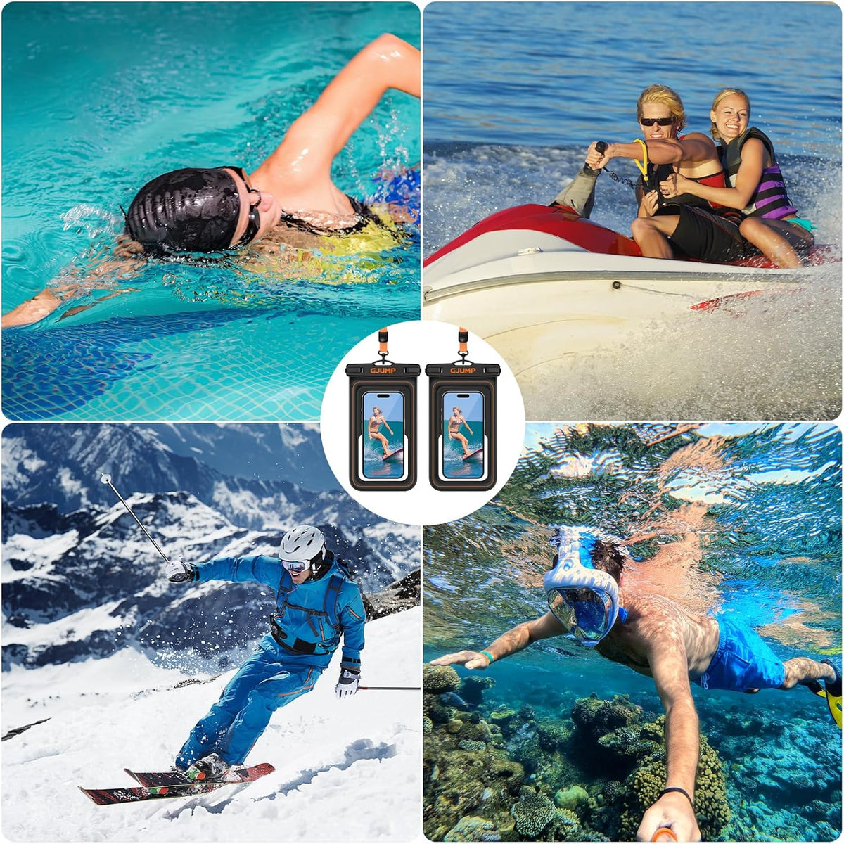 2 Pack Floating Waterproof Phone Pouch, Up to 8.3" IP68 Cellphone Dry Bag Compatible for iPhone 16 15 14 13 Pro Max Samsung Galaxy, Essential for Beach Cruise Ship (Orange*2)