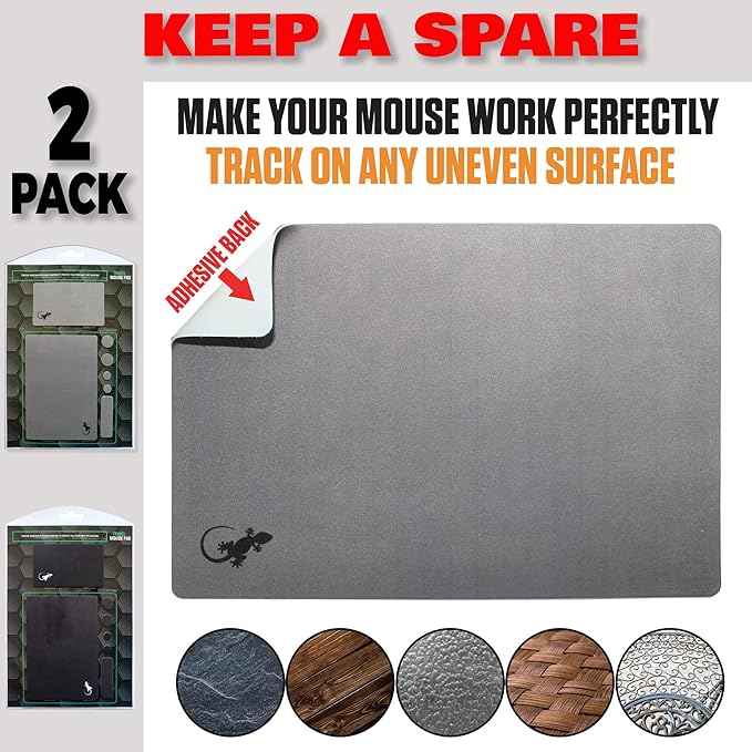 Mouse Pad Adhesive Bottom - Sticks to Any Surface - Portable - Webcam Covers and Screen Cleaner Included (2 x Black - Gray)