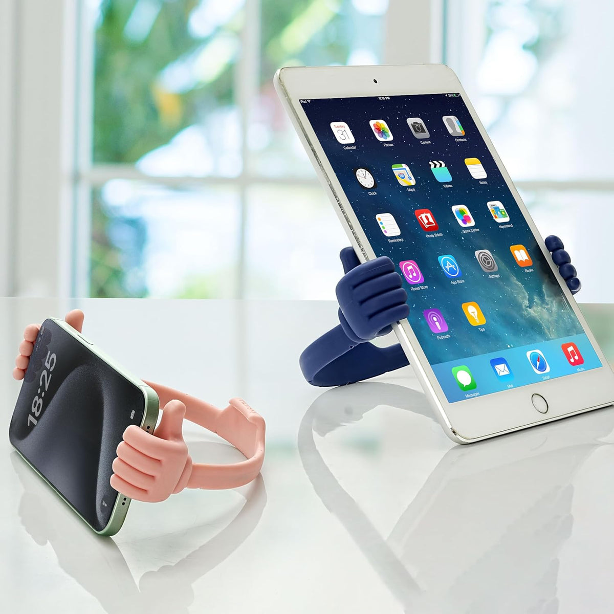 Honsky Cell Phone Stand Holder 2-Pack,Thumbs Up Lazy Phone Stand,Universal Adjustable Flexible Dock for All Phones & Tablets,Cute Stocking Stuffer Gift for Teen Girls,Flag Blue/Pink