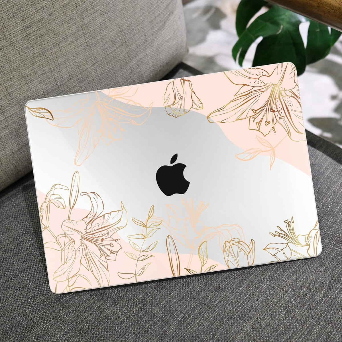 MEEgoodo for MacBook Air 13 inch Case 2021 2020 2019 2018 Released A2337 M1 A2179 A1932 with Touch ID, Plastic Hard Shell & Keyboard Cover Compatible with MacBook Air Case 13.3, Gold Flowers Lilies