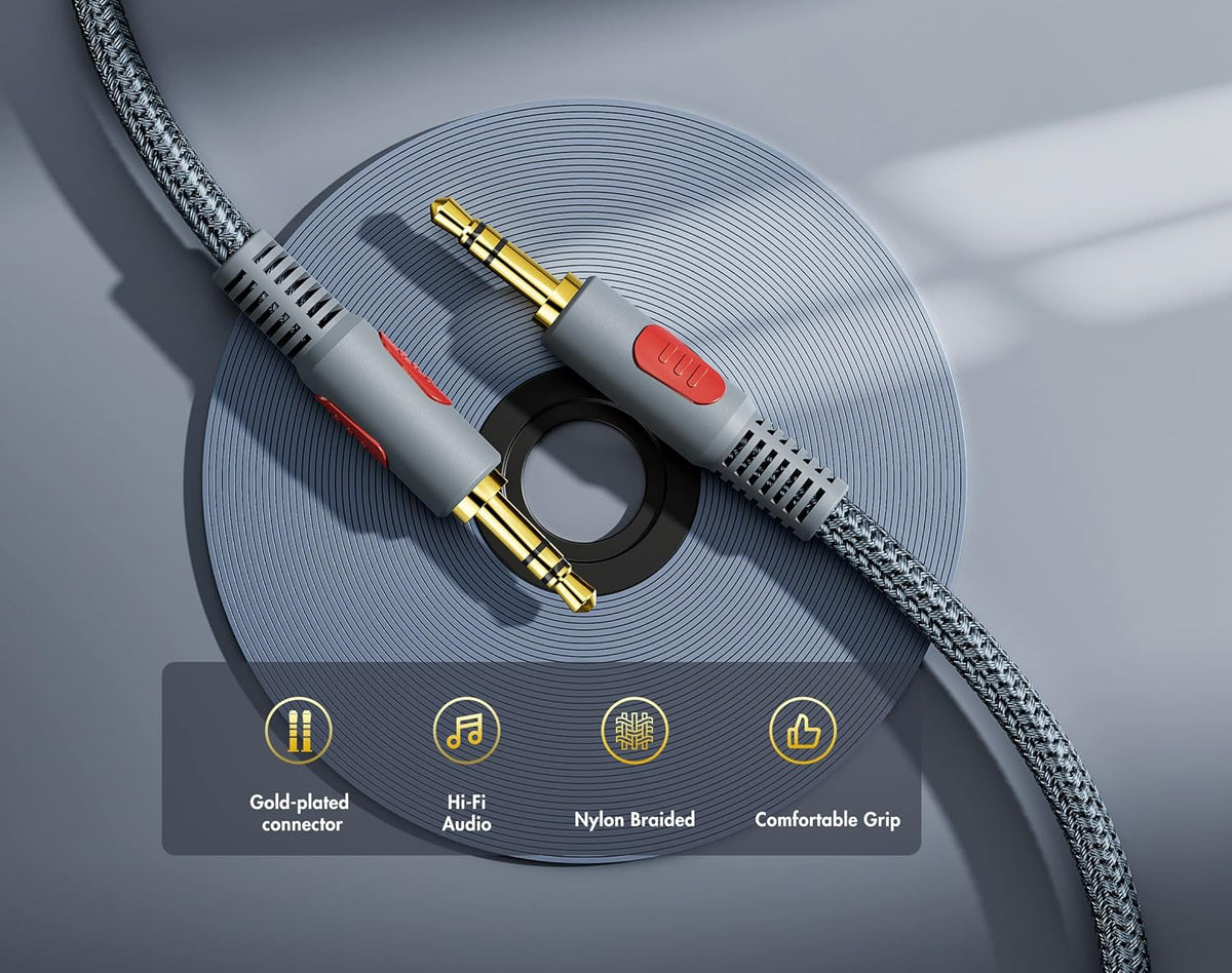 100 ft,3.5mm 1/8 Aux Cord Audio Cable Male to Male Stereo Hi-Fi Sound Nylon Braided aux to aux Cable for Headphones Car