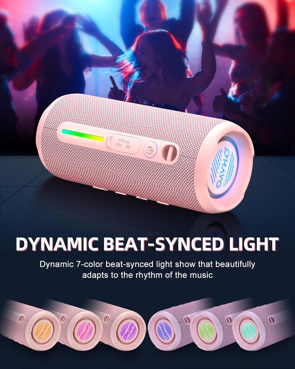 OHAYO Portable Bluetooth Speaker, IPX7 Waterproof Wireless Speaker with 24W Stereo Sound, Active Extra Bass, Bluetooth 5.3, RGB Lights, Up to 30H Playtime for Home, Outdoor, Party, Travel