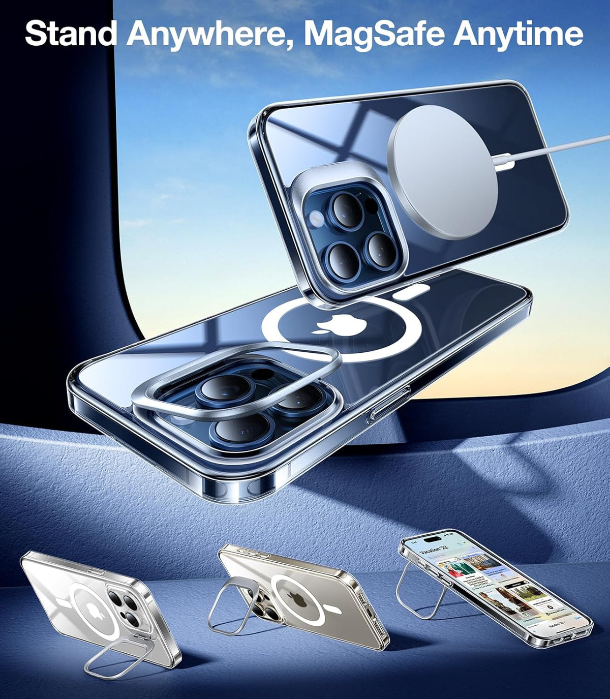 TORRAS for iPhone 15 Pro Max Case, Compatible with MagSafe, Military-Grade Protection, Built-in Invisible Stand Magnetic Slim Hard Back Soft Edge Anti-Scratch, Clear