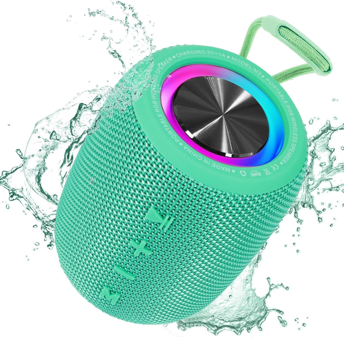 Portable Bluetooth Speaker, BT5.3 Wireless Speaker 20W Bass Diaphragms with Multi LED Light Dynamic Modes, IPX6 Waterproof 16H Playtime supports FM Mode, TF, USB for Home, Cycling, Outdoor, Beach
