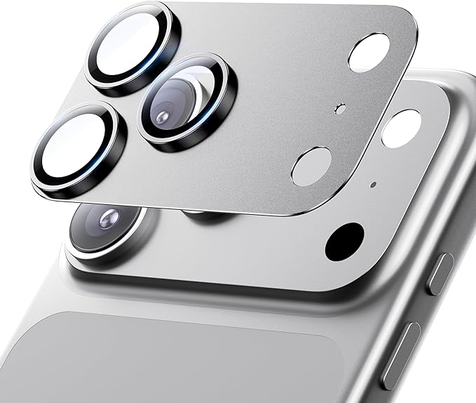 Hoerrye for iPhone 17 Pro Max Camera Lens Protector - [12FT Shatterproof Military Grade] [Strong Adsorption] Metal 9H+ Tempered Glass Camera Screen Full Protective Cover Case Friendly,Silver