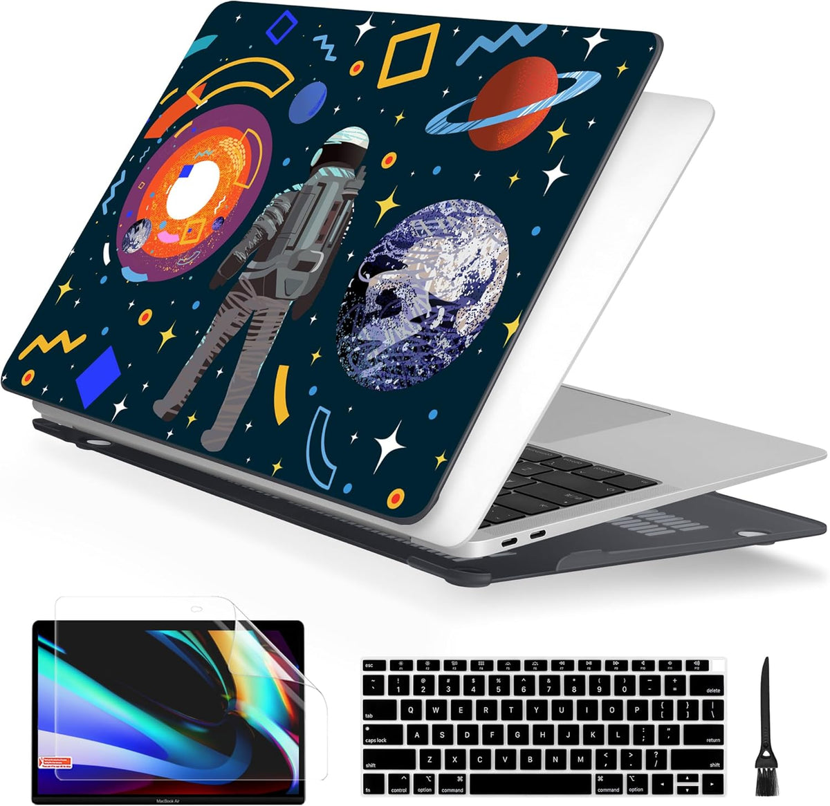 Batianda Design Case for New MacBook Air 13 Inch Model A2337 M1 A2179 A1932 2021 2020 2019 Release,3D Painted Hard Shell with Keyboard Cover & Screen Protector, Astronaut Planet