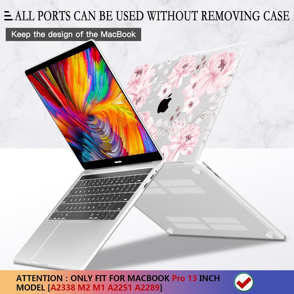 CISSOOK Compatible with MacBook Pro 13 inch Case M2 M1 Chip 2025-2016 Release A2338 A2251 A2289 A2159 A1989 A1706 Model with Touch Bar, Plastic Hard Shell Case +Keyboard Cover, Cute Pink Flower
